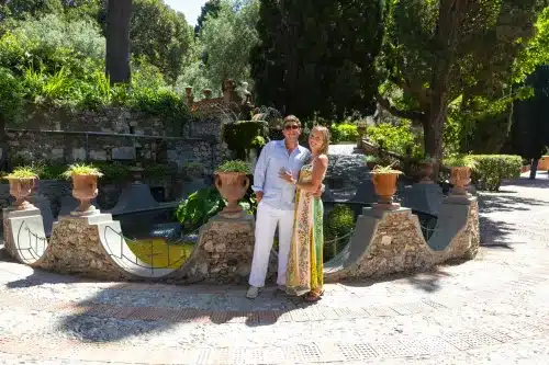 Romantic proposal in Sicily at Parco Trevelyan in Taormina.