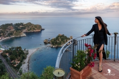 "Panoramic sunset view over Isola Bella and Taormina, the perfect spot for a romantic proposal"