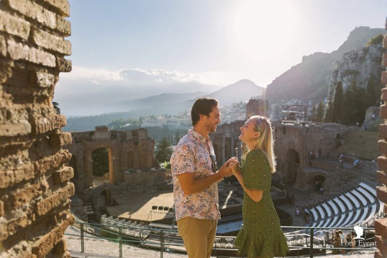 Wedding proposal in Ancient theatre Taormina
