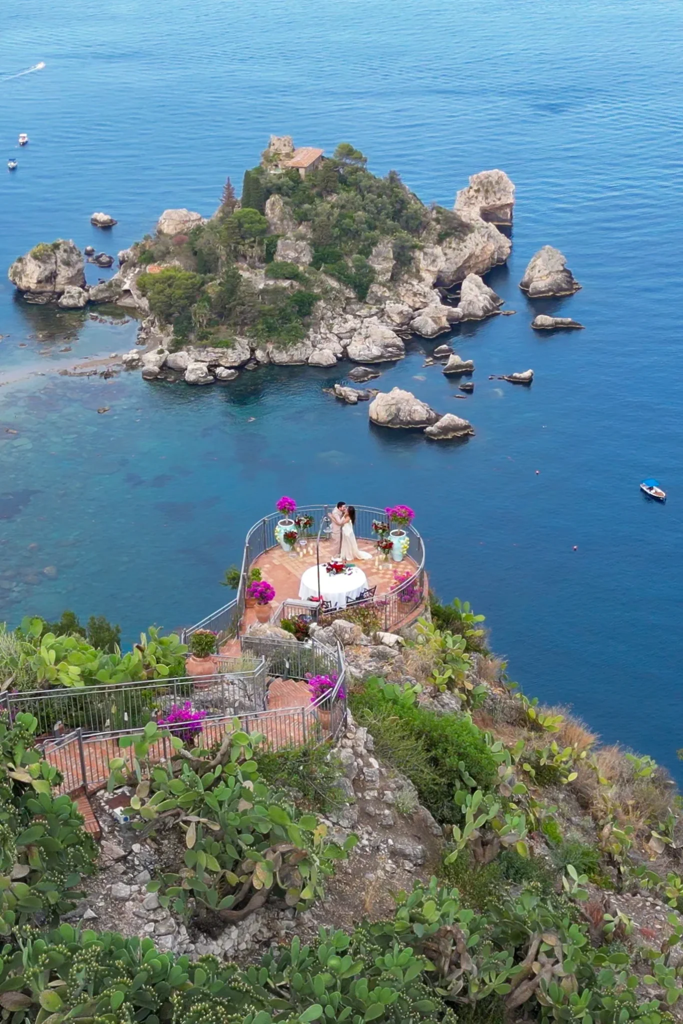 Marriage proposal on a private terrace in Taormina, Sicily